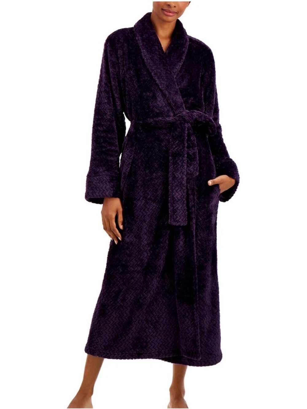 Women’s Charter Club Plush Zigzag Purple Long Robe